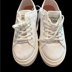 Levi's Canvas White Sneakers with Textured Leather and Rubber Sole